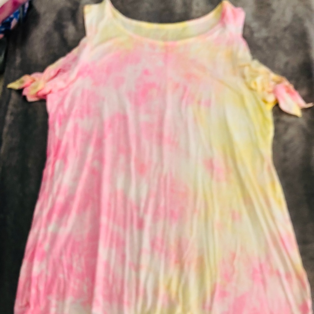 Tie dyed open shoulder top